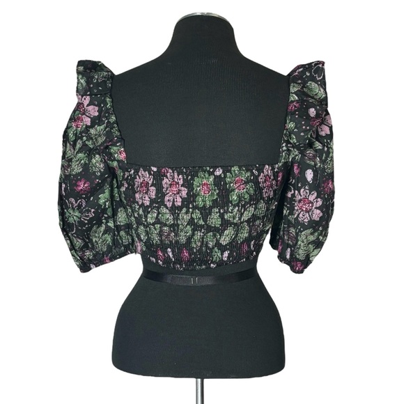 Zara – Floral Puff Sleeve Square Neck Cotton Blend Crop Top - Extra Small XS - Picture 6 of 9